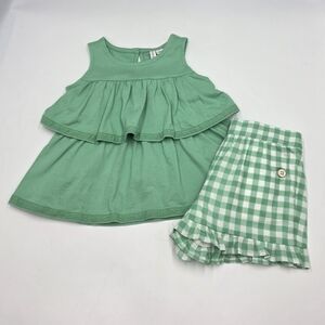 Janie and Jack green tiered ruffle tank and coordinating gingham shorts size 3